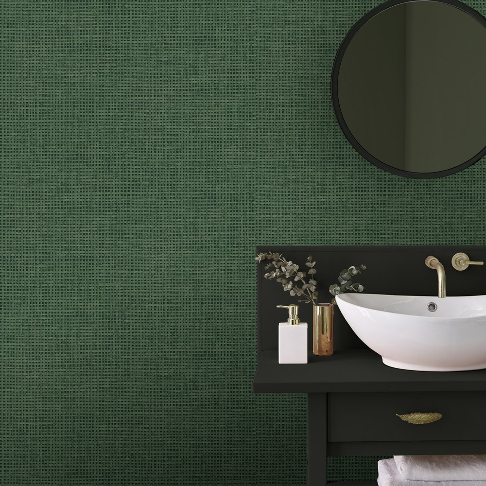 Rustic Weft Wallpaper 124097 by Graham & Brown in Palm Green